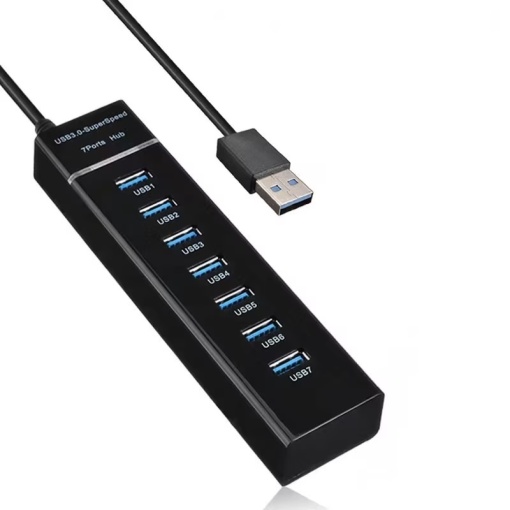 Hub cu 7 Porturi USB 3.0 SuperSpeed, 5 Gbps, LED, Plug&Play, Cablu 1.2m, 15 x 3.7 x 2.5 cm, Negru