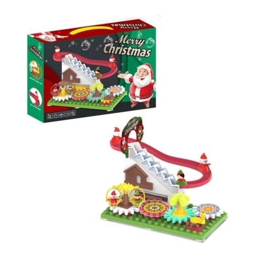 Jucarie Interactiva pentru copii 3 ani+, Circuit de Craciun cu Mos Craciun pe Tobogan, Multicolor