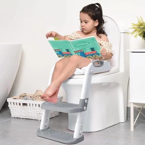 Reductor WC, pentru copii, cu scarita, dimensiuni 41x12.5x39cm, gri