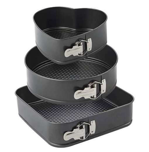 Set 3 tavi pentru copt prajituri sau blat de tort, cu fund detasabil, in forma 3 forme diferite