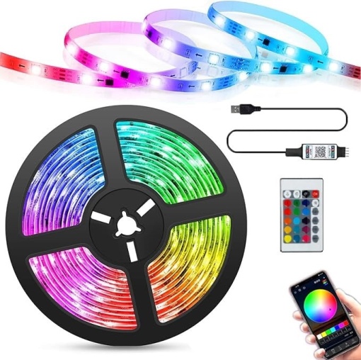 Banda LED SMD RGB, WiFi, Autoadeziva, Wi-Fi, Telecomanda, Intensitate Reglabila, 5m