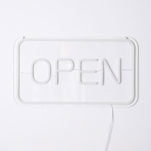 Lampa LED neon, model cu scris OPEN, cu cablu de 1.8M inclus, 41x23.5 cm, transparent