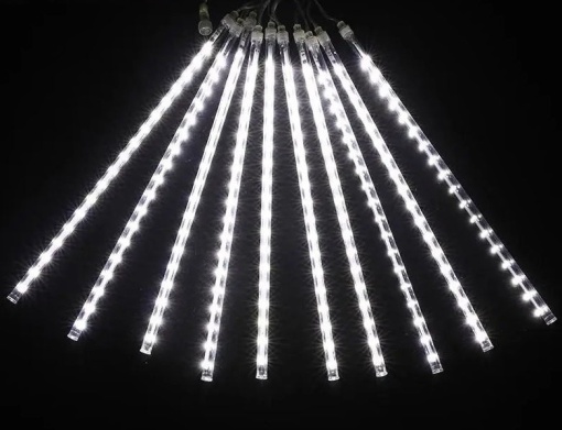 Set cu 3 Instalatii Luminoase Craciun cu 8 Meteori, 4m Lungime Instalatie, 50 cm Lungime Meteor, Lumina Alba Calda/Rece, Albastra sau Multicolora