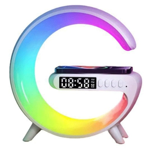 Statie Incarcare 3 in 1 cu lampa RGB, Wireless, Boxa Bluetooth, Ceas Digital