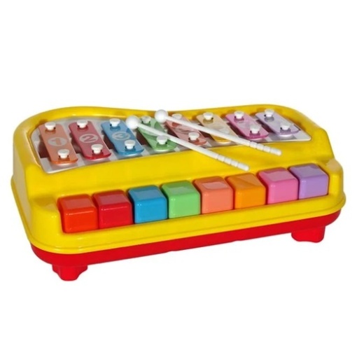 Jucarie 2 in 1 pentru bebelusi 18+ luni, Functie de xilofon cu clape si pian, 6 partituri muzicale, Bete, 8 taste, Plastic, 45x40x30cm, Multicolor