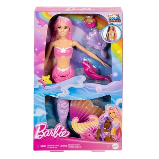 Sirena Barbie transformare magica, include accesorii de styling, varsta de la 9 luni la 3 ani, 19x5x32.5cm, roz