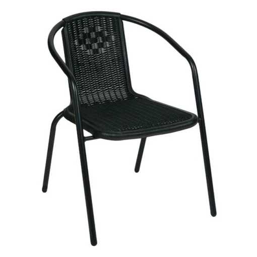 Scaun de Grădină cu Cadru Metalic și Design Tip Împletit, Negru, 57x63x73 cm