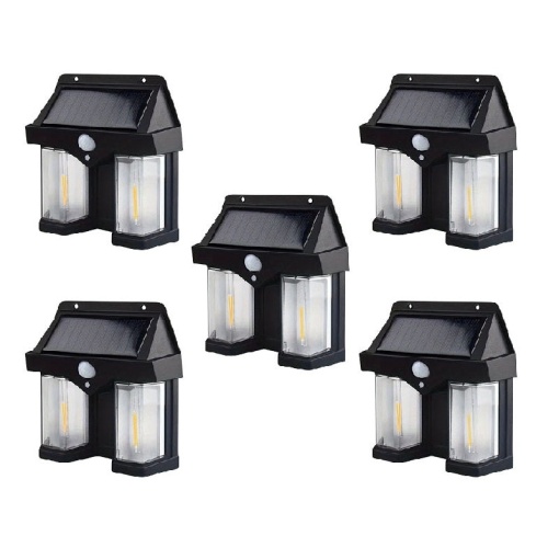 Set 5 x Lampi solare duble pentru perete, 2W, 1200LM, protectie intemperii IP65, pentru casa sau gradina, negru