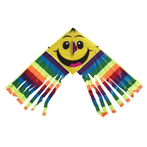 Zmeu textil pentru copii, model față zâmbitoare, cu sfoară de 40 m, 1.10x0.44 m, multicolor