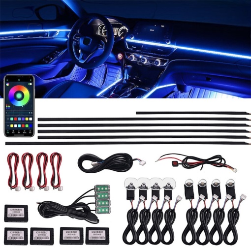 Kit lumini ambientale auto RGB 18 in 1, benzi acrilic, wireless