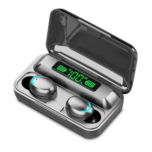 Casti Bluetooth EarBuds, TWS F9, Wireless, Afisaj LED, Control Touch, Functie Reducere Zgomot si Power Bank, Negru