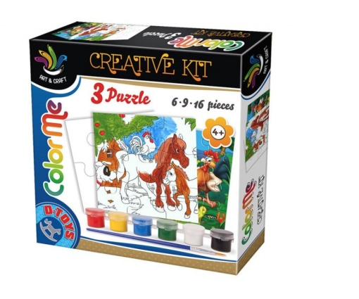 Set 3 puzzle-uri de colorat D-Toys - Color Me, 6/9/16 piese pentru copii