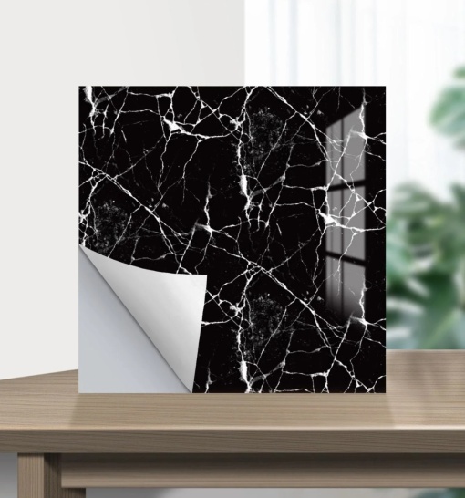 Set cu 5 placi autoadezive decorative, pentru perete, model marmura, din PVC, 60x60cm, negru/alb/crem