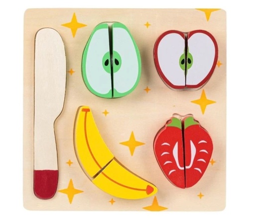 Set Fructe de Feliat si Cuțit, Lemn, 5 piese, 12luni+, 18x18 cm