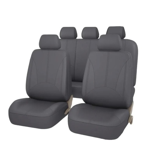 Set Huse Scaune Auto, 9 Piese din Piele Ecologica Neteda si Insertii Piele Perforata, Universal, Calitate Premium, Gri