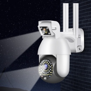 Camera de supraveghere IP PTZ duala, wireless, 320°, 1080P, IR+LED, pentru exterior, senzor miscare, alarma, alb - Img 2