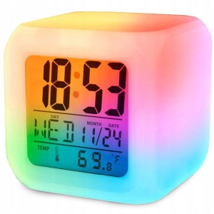 Ceas cub cu alarma, calendar si termometru inclus, 7 culori interschimbabile - Img 1