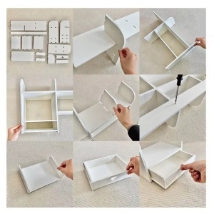 Etajeta pentru Birou, cu 6 Compartimente si un Sertar, PVC, 55x14x34cm, Alb - Img 8