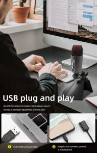 Microfon cu condensator RGB de inregistrare, cu suport, USB Plug and Play - Img 4
