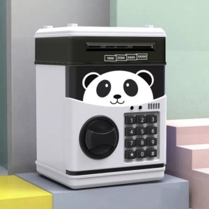 Pusculita Panda pentru copii 3 ani+, cu functie ATM, cod pin si seif, alb cu negru - Img 3
