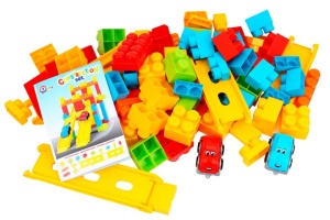 Set 90 piese pentru copii, cuburi de construit, 2 tobogane si 2 masinute - Img 2