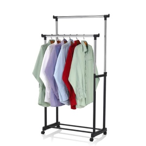 Suport dublu pentru umerase si haine tip stander, Cu roti si inaltime reglabila 94-160cm - Img 6
