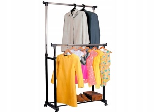 Suport dublu pentru umerase si haine tip stander, Cu roti si inaltime reglabila 94-160cm - Img 8