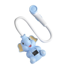 Cap de dus copii, in forma de elefant, cu control temperatura, plastic, albastru/galben/roz - Img 1