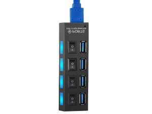 Hub USB cu 4 Port USB 3.0 de mare viteza, Buton On/Off, cu cablu de alimentare inclus, negru - Img 3