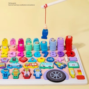 Jucarie educativa 6 in 1, logaritmica, in forma de masinuta cu multe accesorii, din lemn, pentru copii 3 ani+, 45x23 cm, multicolor - Img 3