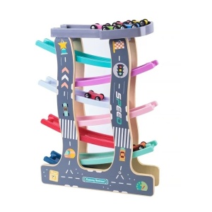 Pista cu 8 masinute, circuit cu rampe colorate, din lemn si plastic, pentru copii 3 ani+, 40x30cm, multicolor - Img 4