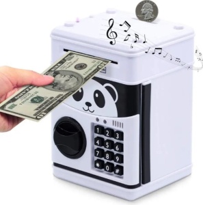 Pusculita Panda pentru copii 3 ani+, cu functie ATM, cod pin si seif, alb cu negru - Img 4