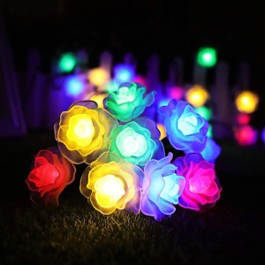 Set 2 Instalatii Liniare pentru Craciun, cu Trandafiri Multicolori, Lungime 2x4m, 2x20 LED-uri, Lumina Multicolora - Img 2