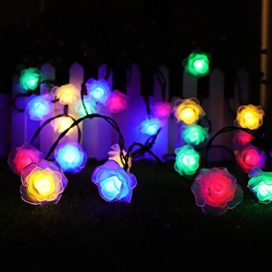 Set 2 Instalatii Liniare pentru Craciun, cu Trandafiri Multicolori, Lungime 2x4m, 2x20 LED-uri, Lumina Multicolora - Img 5