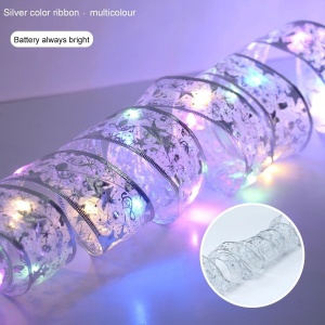 Set 2 Panglici Luminoase pentru Craciun, 5m, 50 de LED-uri RGB, cu Baterii, Lumina Multicolora, Argintiu - Img 4