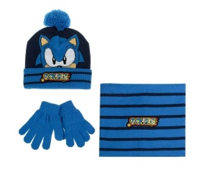 Set Caciula, Manusi si Fular, Model Sonic, captuseala fleece, 3 piese, 8 ani, albastru - Img 1
