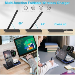 Statie de incarcare rapida 3 in 1 fara fir, magnetic, pliabil, 15W pentru telefon, ceas, casti - Img 2