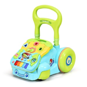 Antemergator cu activitati 2 in 1, pentru copii 1 an+, cu sunete si lumini, 37x40x42 cm, albastru-verde/roz-verde - Img 1
