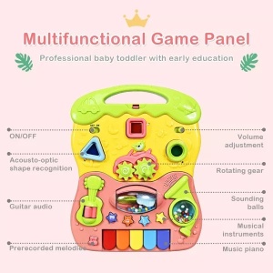Antemergator cu activitati 2 in 1, pentru copii 1 an+, cu sunete si lumini, 37x40x42 cm, albastru-verde/roz-verde - Img 4
