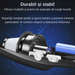 Aspirator Auto 120W Turbo, Fara Fir, Baterie 3000mAh, Filtru HEPA, 4 Duze Interschimabile, Negru - Img 5