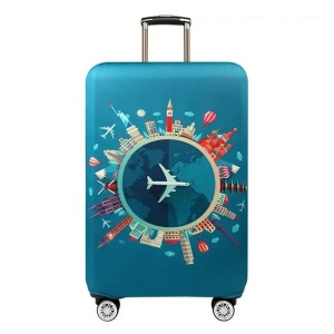 Husa de Protectie pentru Valiza, Verde, Model cu Avion si Diverse Monumente, 58-60L - Img 1