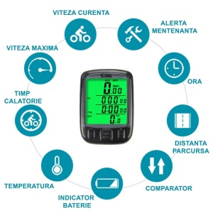 Kilometraj Digital bicicleta, Ecran luminat LCD, 25 functii - Img 2