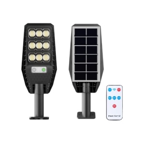 Lampa solara stradala cu telecomanda, Jortan, 100W, 6500k, IP66, cu senzor de miscare, suport, 9 cadrane, ABS, 38x14x4.4 cm, negru - Img 2