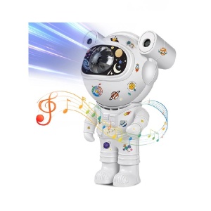 Proiector bluetooth LED RGB in forma de astronaut cu sunete si lumini, telecomanda, stickere autoadezive, alb - Img 1
