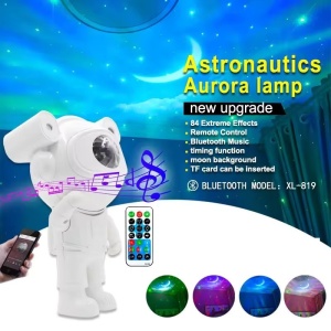 Proiector bluetooth LED RGB in forma de astronaut cu sunete si lumini, telecomanda, stickere autoadezive, alb - Img 7