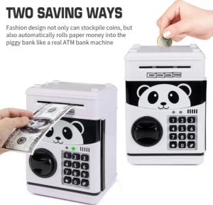 Pusculita Panda pentru copii 3 ani+, cu functie ATM, cod pin si seif, alb cu negru - Img 5
