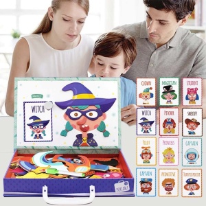 Puzzle magnetic Vrajiroare, cu 12 roluri diferite, din lemn, pentru copii 3 ani+, 27x20x4 cm, multicolor - Img 2