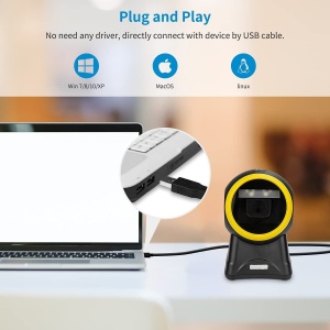 Scaner de coduri de bare cu cablu USB, 1D 2D QR, Omnidirectional, negru-galben - Img 4