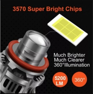 Set 2 becuri V6 auto, laser LED H11, 100W, 6000k, lumina alb-rece si flux luminos 5200 lumeni - Img 7
