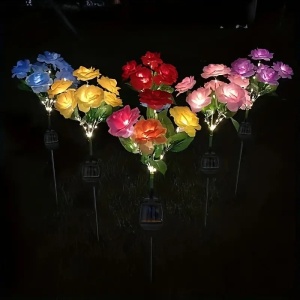 Set 2 Lampi Solare tip Trandafiri cu 7 LED-uri, 74cm, Senzor de lumina, 800mAh, IP65, Multicolor - Img 3
